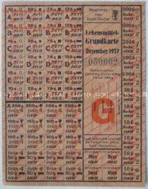 Lebensmittelkarte des Magistrats von Groß-Berlin aus dem Jahr 1957 (blanko)