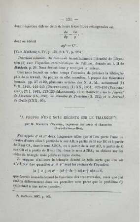 A PROPOS D'UNE NOTE RÉCENTE SUR LE TRIANGLE.