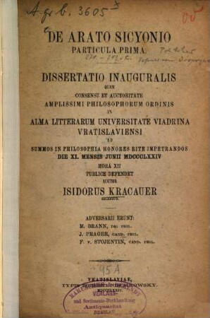 De Arato Sicyonio particula prima : dissertatio inauguralis