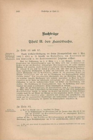 Nachträge zu Theil II. des Handbuchs