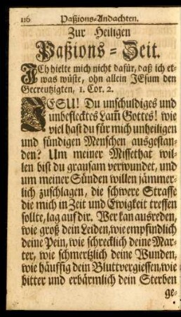 Zur Heiligen Paßions-Zeit.