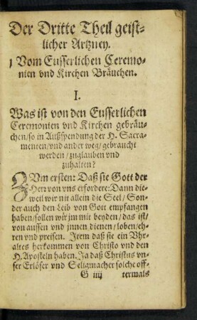 1 Vom Eusserlichen Ceremonien und Kirchen Bräuchen.
