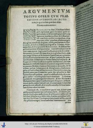 Argumentum totius operis cum praefatione authoris ad lectorem