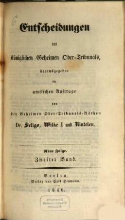 Entscheidungen des Königlichen Obertribunals. 12. 1846