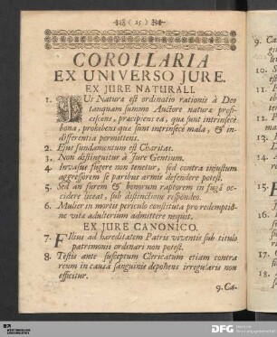 Corollaria Ex Universo Jure.