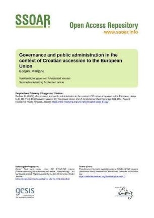 Governance and public administration in the context of Croatian accession to the European Union