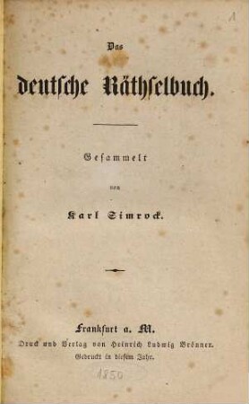 Das deutsche Räthselbuch, [Erste Sammlung]