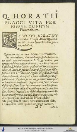 QUINCTI HORATII FLACCI VITA PER PETRUM CRINITUM Florentinum