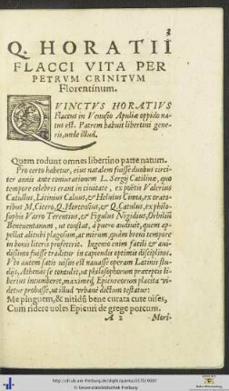 QUINCTI HORATII FLACCI VITA PER PETRUM CRINITUM Florentinum
