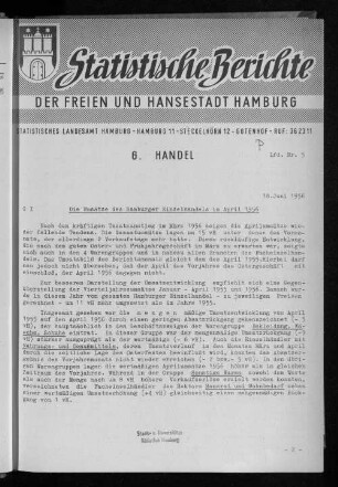 Die Umsätze des Hamburger Einzelhandels im April 1956 : Lfd. Nr. 5