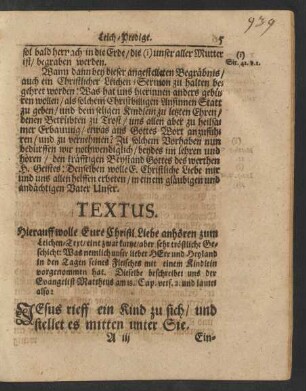 Textus. [...] beschreibet uns der Evangelist Mattheus am 18.Cap. vers. 2. und lautet also: