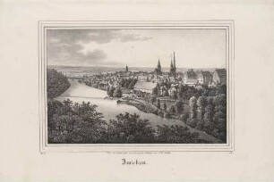 Stadtansicht von Zwickau in Sachsen von Osten über die Zwickauer Mulde, aus der Zeitschrift Saxonia, IV. Band