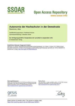 Autonomie der Hochschulen in der Demokratie