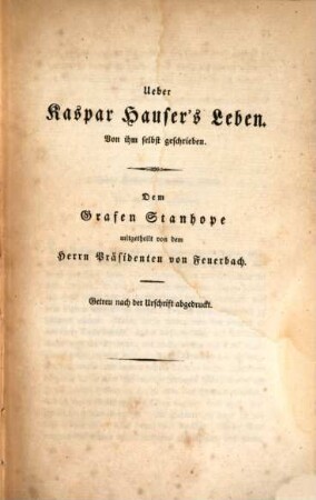 Materialien zur Geschichte Kaspar Hausers