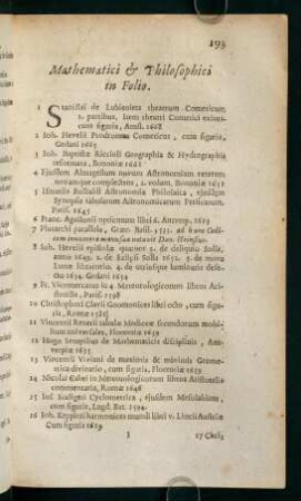 193-211, Mathematici & Philosophici in Folio.