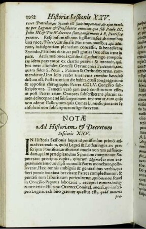 Notæ Ad Historiam & Decretum Sessionis XXV.