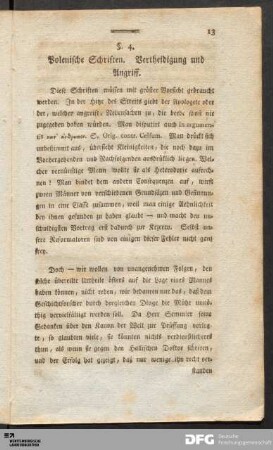 §. 4. Polenische Schriften. Vertheidigung und Angriff.