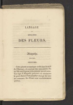 Langage et embleme des fleurs. Absynthe.