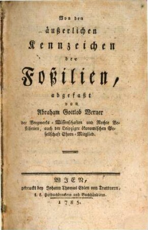Von den äußerlichen Kennzeichen der Foßilien