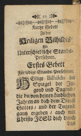 Kurtze Gebett Zu der Heiligen Bilhildis Für Unterschiedliche Stands-Persohnen.