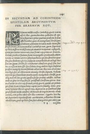 In Secundam Ad Corinthios Epistolam Argumentum Per Erasmum Rot.