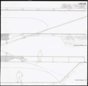 Eine Fußgängerbrücke über den Teltowkanal, Berlin-Adlershof Schinkelwettbewerb 1996: Grundriss Auflager, Ansicht Auflager 1:20