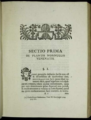 Sectio Prima De Plantis Nonnullis Venenatis.