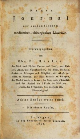Neues Journal der ausländischen medicinisch-chirurgischen Litteratur. 8. 1808