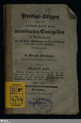 5: Vom 6. Sonntage nach Trinitatis bis mit dem 14ten Sonntage nach Trinitatis nebst der Bearbeitung über das neue Evangelium am Sonntage nach Weihnachten Matth. 25, 14-30