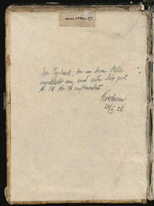 Notiz über den Verbleib des hier ehemals eingeklebten Teigdrucks, 24.10.1928