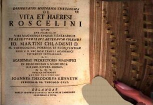 Dissertatio historico-theologica de vita et haeresi Roscelini