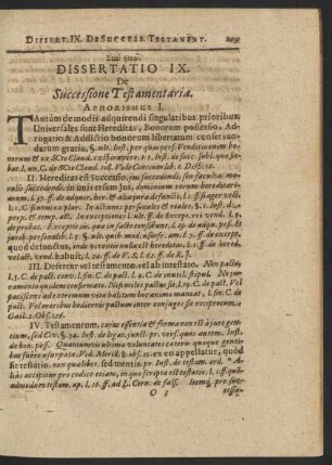Dissertatio IX. De Successione Testamentaria