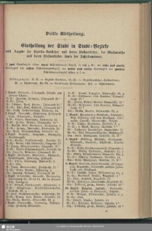 Dritte Abtheilung. Eintheilung der Stadt