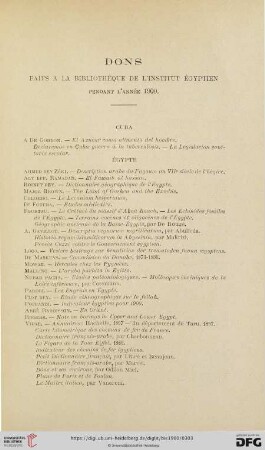 Dons faits à la bibliothèque de l'Institut égyptien pendant l'année 1900