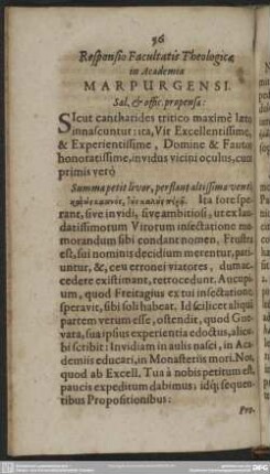 Responsio Facultatis Theologicae in Academia Marpurgensi