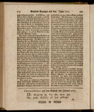 Chronodistichon auf den Schluß des Jahres 1777.