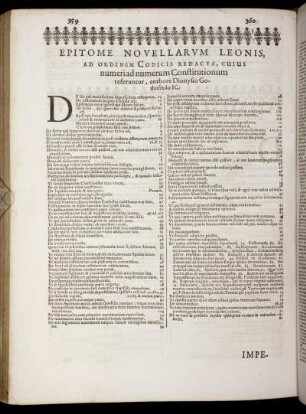Epitiome Novellarum Leonis, Ad Ordinem Codicis Redacta, Cuius numeri ad numerum Constitutionum referuntur [...]