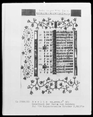 Gebetbuch der Maria von Geldern — Kalendar für Köln und Totengebete, Folio 3recto-18verso — ---, Folio 3recto-18versoKalenderseite 2. Hälfte Oktober, Folio 12verso