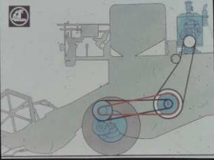 Schemazeichnung: Erntetechnik, Mähdrescher selbstfahrend, Antriebs- und Anbausystem, Riemenwandler