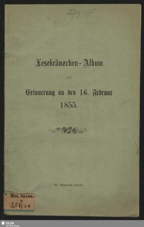 Lesekränzchen-Album zur Erinnerung an den 16. Februar 1855