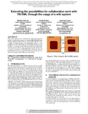 Extending the possibilities for collaborative work with TEI/XML through the usage of a wiki system