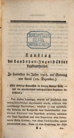 Baierische Landtags-Handlungen in den Jahren 1429 bis 1513. 14, Nieder- und Oberländische Landtäge, im vereinigten Landshut-Ingolstädter Landantheile
