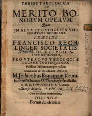 Theses Theologicae De Merito Bonorvm Opervm