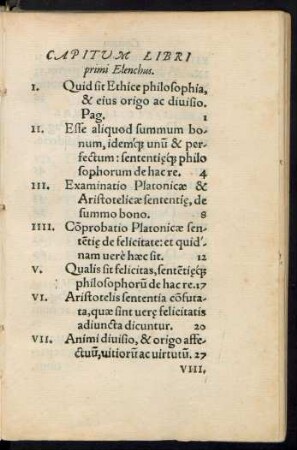 Capitum Libri primi Elenchus.