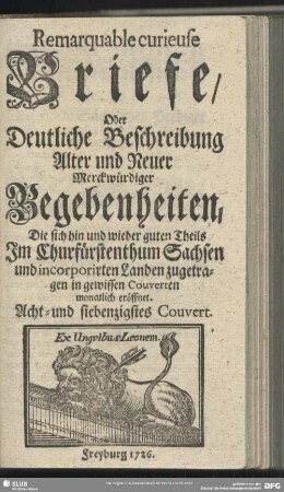 Acht- und siebenzigstes Couvert