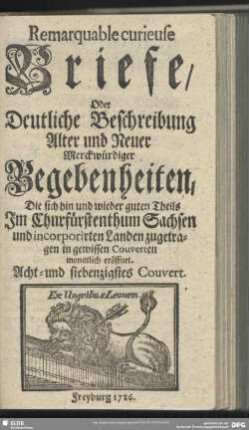 Acht- und siebenzigstes Couvert