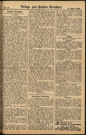 Zweite Ausgabe vom Samstag, den 10. April 1886.