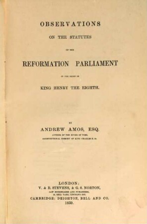 Observations on the statutes of the Reformation Parliament : in the reign of King Henry the Eighth