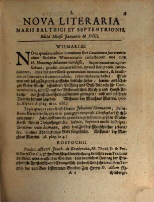 Nova literaria Maris Balthici et Septentrionis. 1701 = T. 2