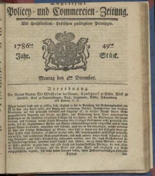 49tes Stueck, Montag den 4ten December. 1786